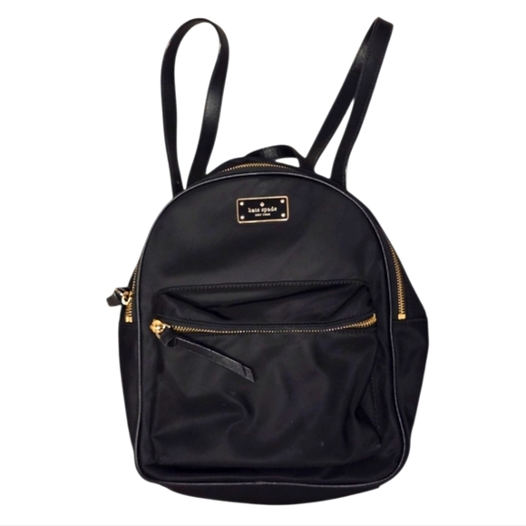 Kate Spade Small Wilson Road Nylon Backback Black Gold Zipper Purse Carryon - Picture 1 of 9
